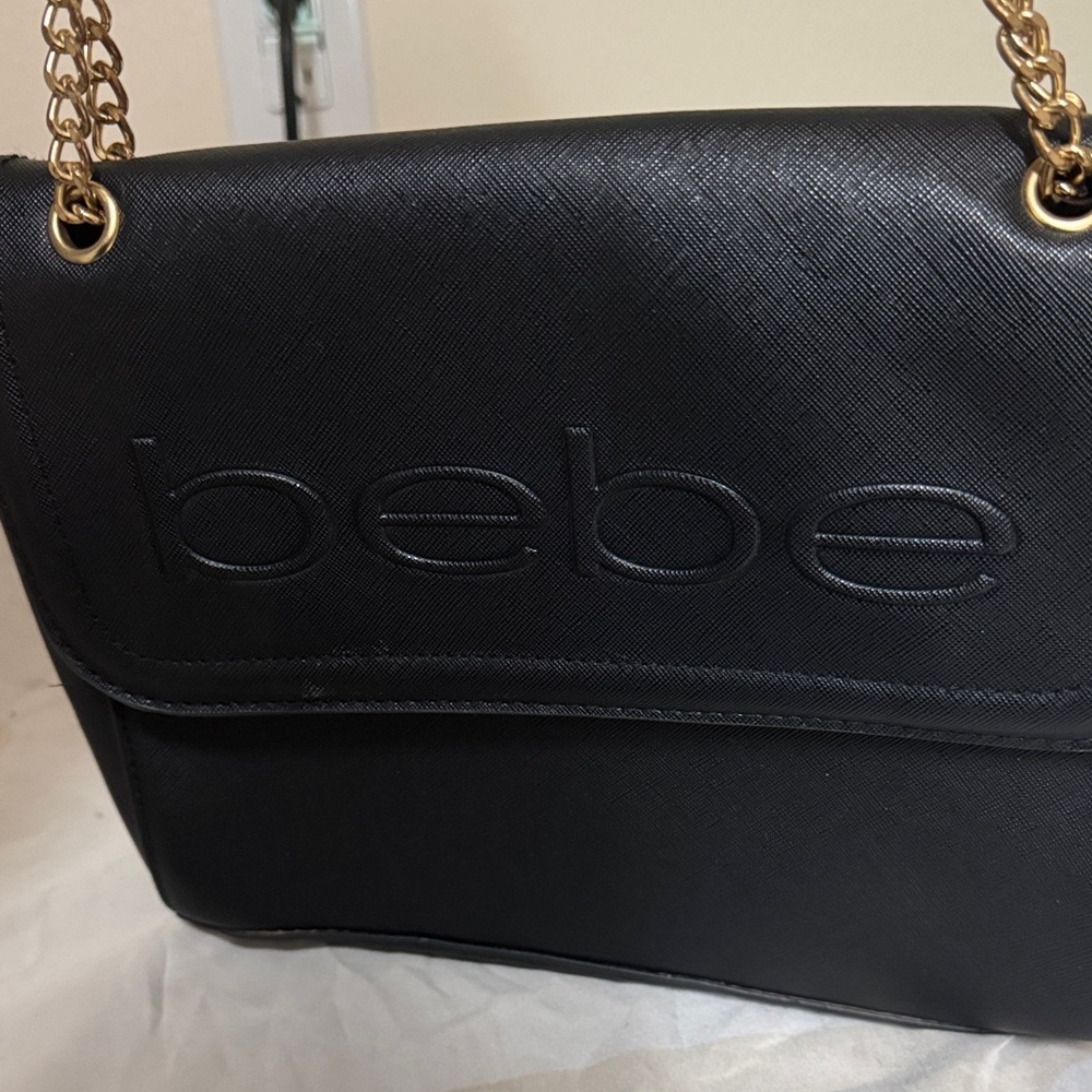 bebe Black Crossbody Bag with Gold Chain Accent